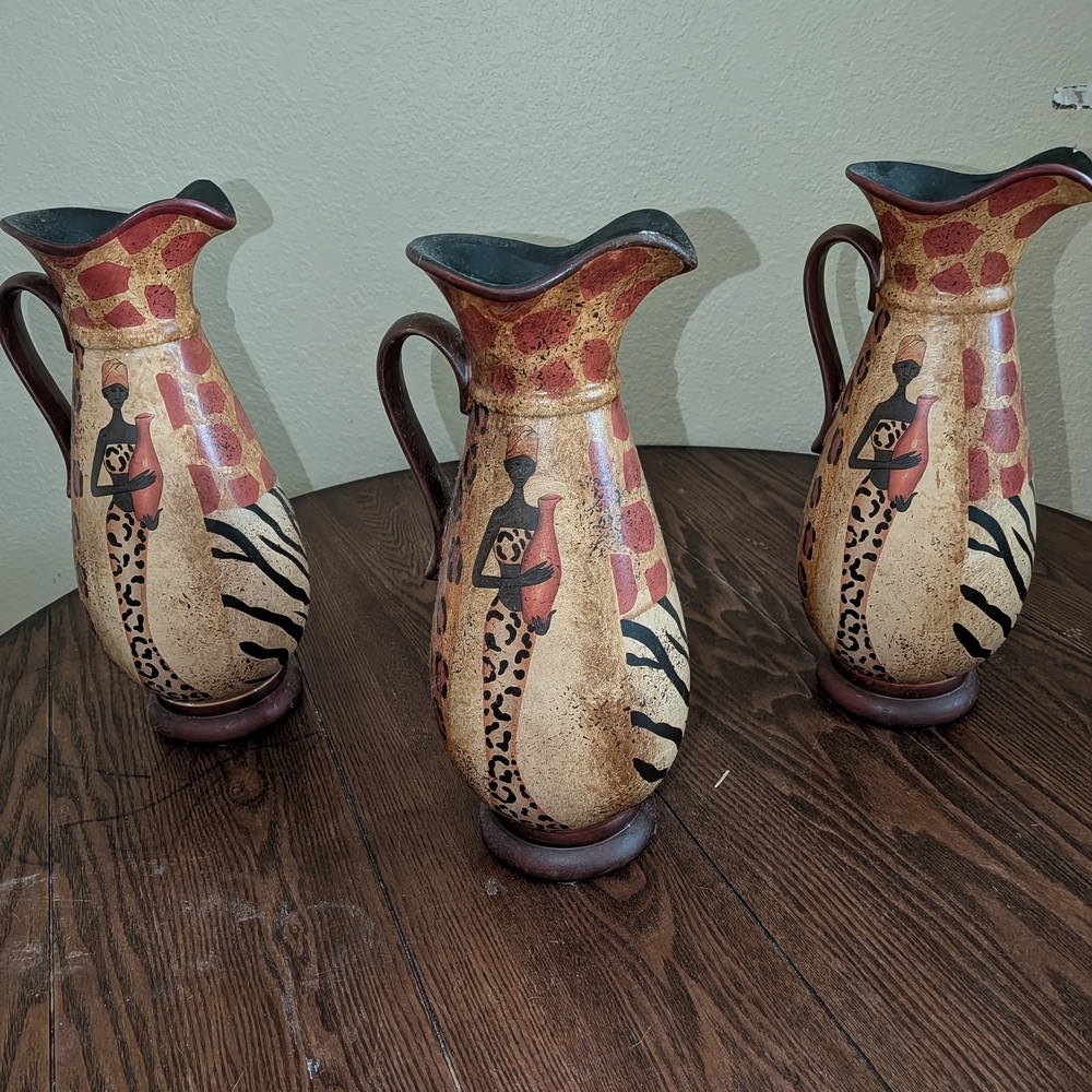 Set of Three Animal Print Ceramic Pitchers